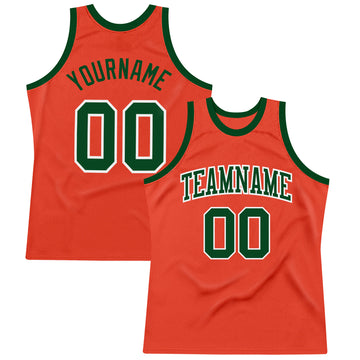 Custom Orange Green-White Authentic Throwback Basketball Jersey