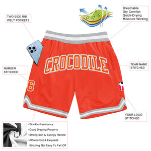 Custom Orange Orange-Gray Authentic Throwback Basketball Shorts