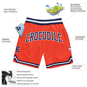 Custom Orange Navy-White Authentic Throwback Basketball Shorts