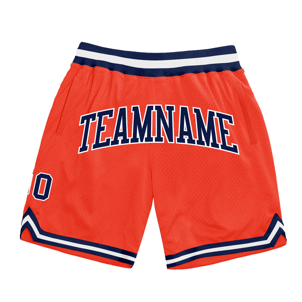 Custom Orange Navy-White Authentic Throwback Basketball Shorts