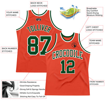 Custom Orange Green-White Authentic Throwback Basketball Jersey