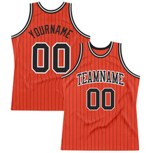Load image into Gallery viewer, Custom Orange Black Pinstripe Black-White Authentic Basketball Jersey
