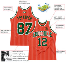 Load image into Gallery viewer, Custom Orange White Pinstripe Green Authentic Basketball Jersey
