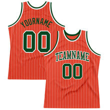 Load image into Gallery viewer, Custom Orange White Pinstripe Green Authentic Basketball Jersey
