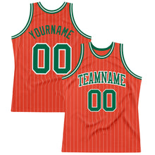 Load image into Gallery viewer, Custom Orange White Pinstripe Kelly Green Authentic Basketball Jersey
