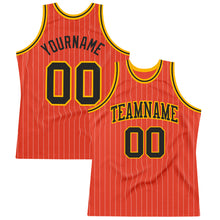 Load image into Gallery viewer, Custom Orange White Pinstripe Black-Gold Authentic Basketball Jersey
