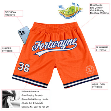 Custom Orange White-Navy Authentic Throwback Basketball Shorts