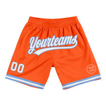 Load image into Gallery viewer, Custom Orange White-Light Blue Authentic Throwback Basketball Shorts
