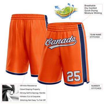 Custom Orange White-Navy Authentic Basketball Shorts