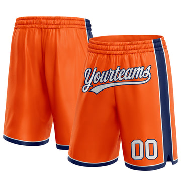 Custom Orange White-Navy Authentic Basketball Shorts