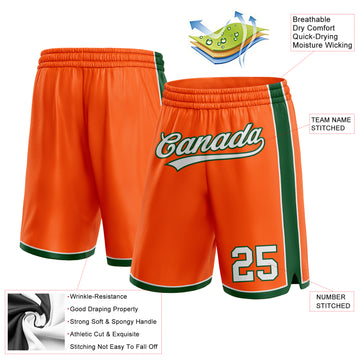 Custom Orange White-Green Authentic Basketball Shorts