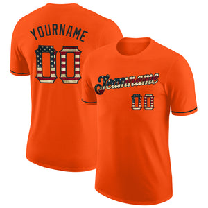 Custom Orange Vintage USA Flag-Black Performance T-Shirt