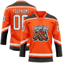 Load image into Gallery viewer, Custom Orange White-Black Hockey Lace Neck Jersey
