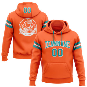 Custom Stitched Orange Teal-White Football Pullover Sweatshirt Hoodie