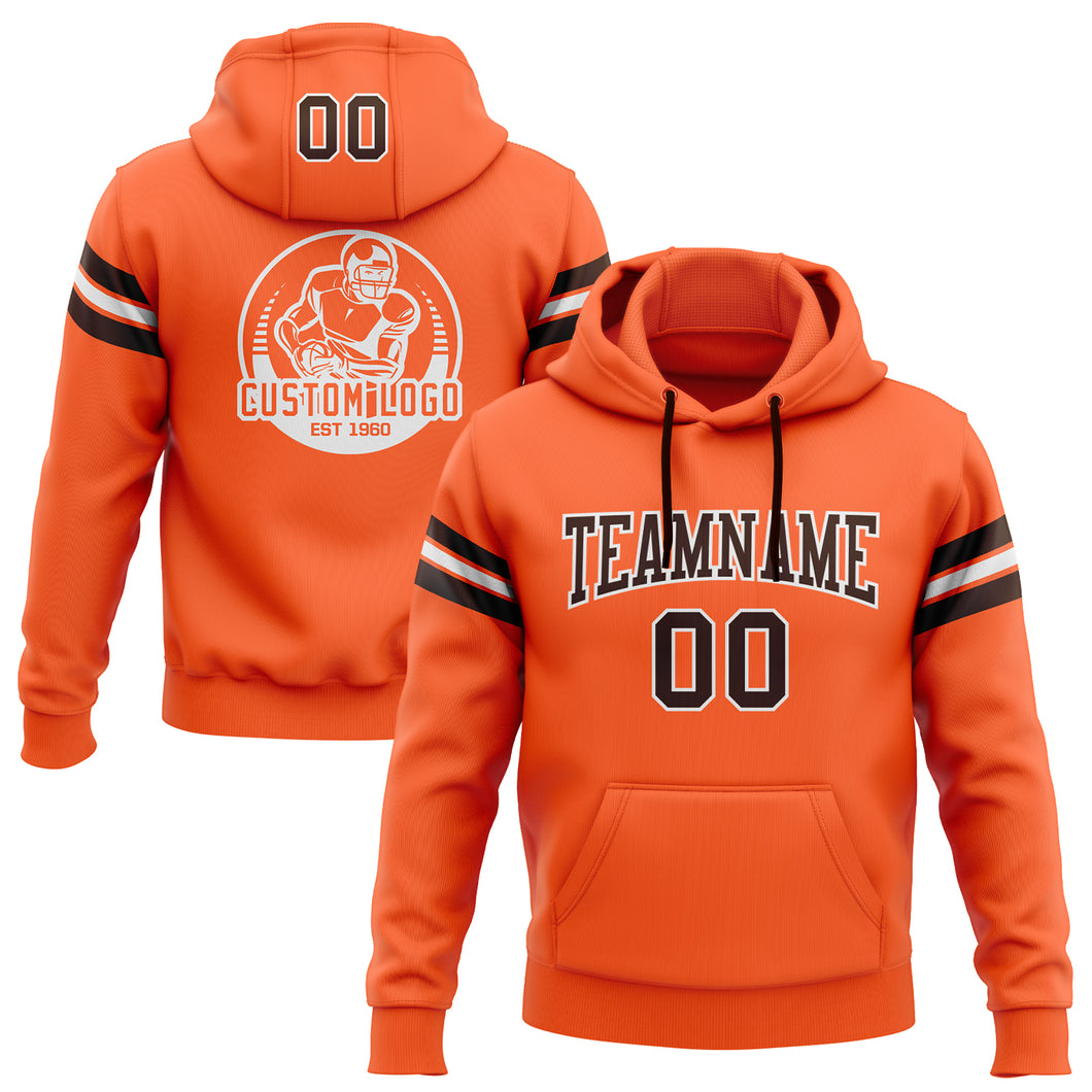 Custom Stitched Orange Brown-White Football Pullover Sweatshirt Hoodie