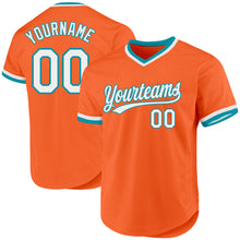 Load image into Gallery viewer, Custom Orange White-Teal Authentic Throwback Baseball Jersey
