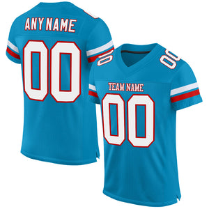 Custom Panther Blue White-Red Mesh Authentic Football Jersey