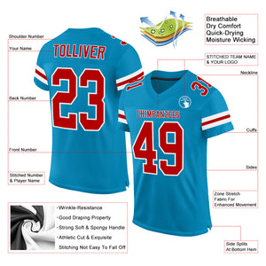 Custom Panther Blue Red-White Mesh Authentic Football Jersey