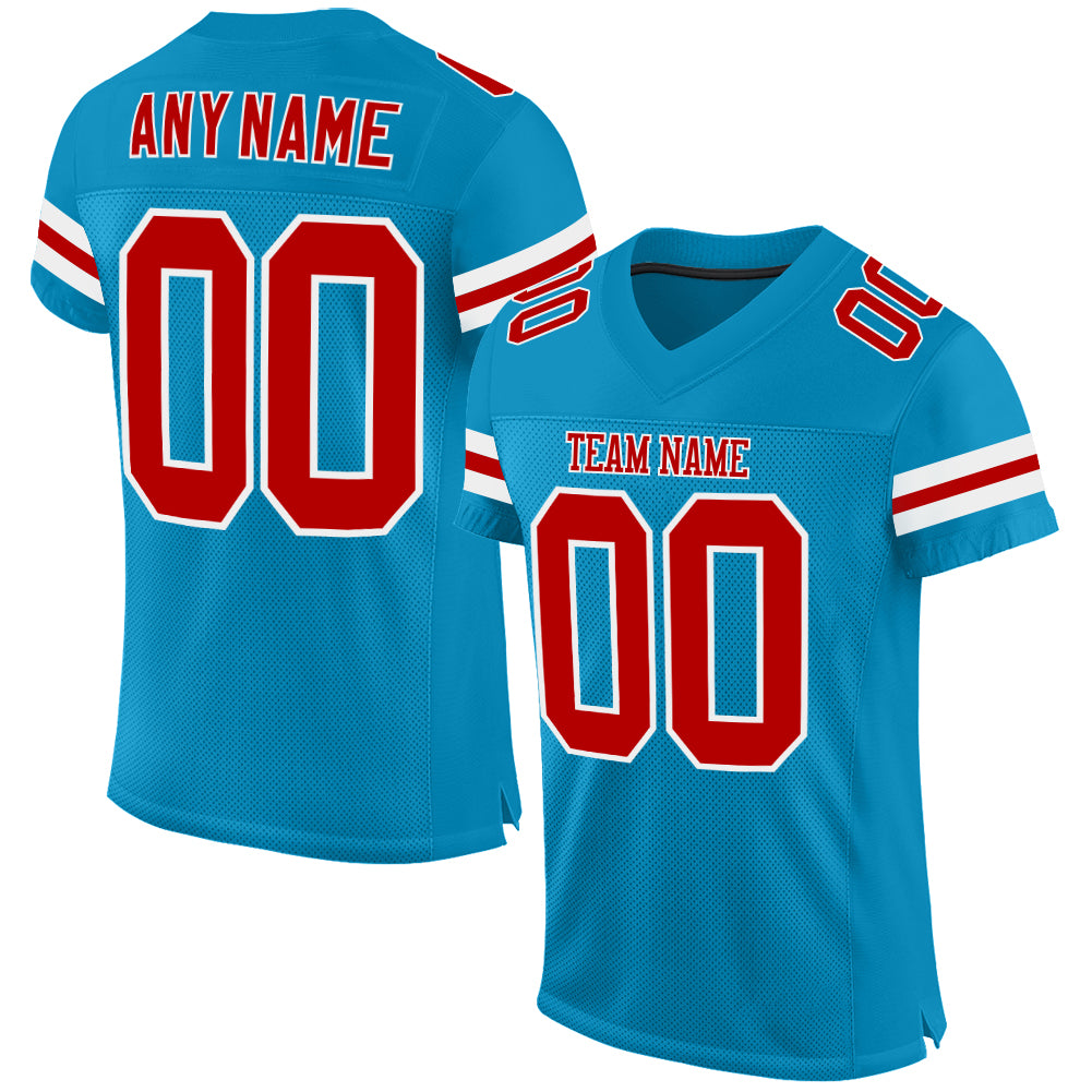 Custom Panther Blue Red-White Mesh Authentic Football Jersey