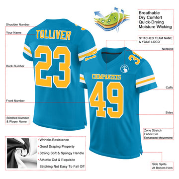 Custom Panther Blue Gold-White Mesh Authentic Football Jersey