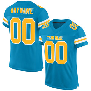 Custom Panther Blue Gold-White Mesh Authentic Football Jersey