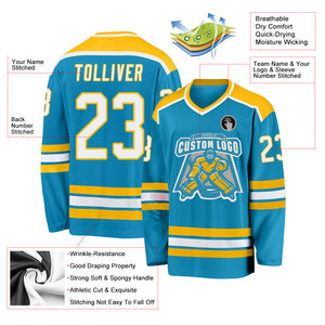 Custom Panther Blue White-Gold Hockey Jersey