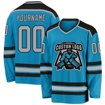 Custom Panther Blue Gray-Black Hockey Jersey