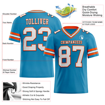 Custom Panther Blue White-Orange Mesh Authentic Football Jersey