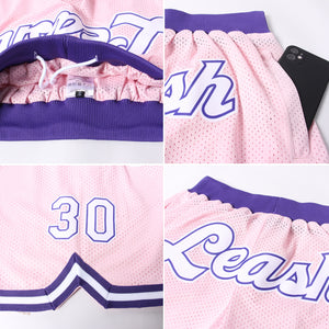 Custom Light Pink White-Purple Authentic Throwback Basketball Shorts