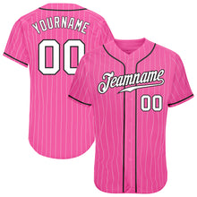 Load image into Gallery viewer, Custom Pink White Pinstripe White-Black Authentic Baseball Jersey
