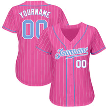 Load image into Gallery viewer, Custom Pink White Pinstripe Light Blue-White Authentic Baseball Jersey
