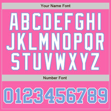 Load image into Gallery viewer, Custom Pink White Pinstripe Light Blue-White Authentic Baseball Jersey
