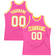 Load image into Gallery viewer, Custom Pink White-Gold Authentic Throwback Basketball Jersey
