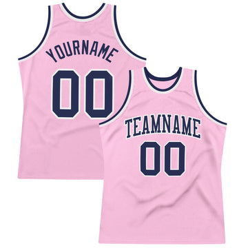 Custom Light Pink Navy-White Authentic Throwback Basketball Jersey