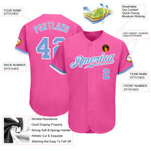 Load image into Gallery viewer, Custom Pink Light Blue-White Authentic Baseball Jersey
