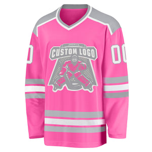 Custom Pink White-Gray Hockey Jersey