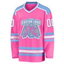 Load image into Gallery viewer, Custom Pink White-Light Blue Hockey Jersey
