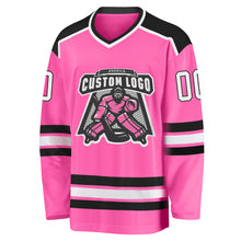 Load image into Gallery viewer, Custom Pink White-Black Hockey Jersey
