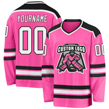 Load image into Gallery viewer, Custom Pink White-Black Hockey Jersey
