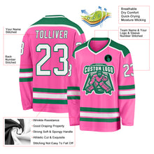 Load image into Gallery viewer, Custom Pink White-Kelly Green Hockey Jersey
