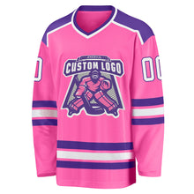 Load image into Gallery viewer, Custom Pink White-Purple Hockey Jersey
