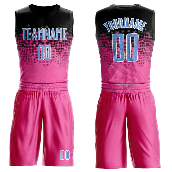 Custom Pink Light Blue Black-White Round Neck Sublimation Basketball Suit  Jersey Fast Shipping – FiitgCustom