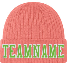 Load image into Gallery viewer, Custom Pink Neon Green-White Stitched Cuffed Knit Hat
