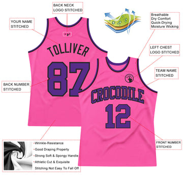 Custom Pink Purple-Black Authentic Throwback Basketball Jersey