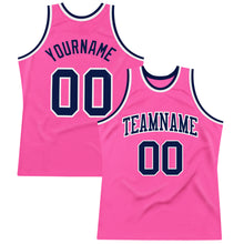 Load image into Gallery viewer, Custom Pink Navy-White Authentic Throwback Basketball Jersey
