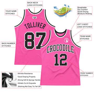 Custom Pink Black-White Authentic Throwback Basketball Jersey