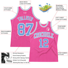 Load image into Gallery viewer, Custom Pink White Pinstripe Light Blue-White Authentic Basketball Jersey
