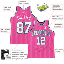 Load image into Gallery viewer, Custom Pink White Pinstripe White Black-Light Blue Authentic Basketball Jersey
