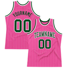 Load image into Gallery viewer, Custom Pink White Pinstripe Green-White Authentic Basketball Jersey
