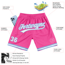 Load image into Gallery viewer, Custom Pink White-Light Blue Authentic Throwback Basketball Shorts
